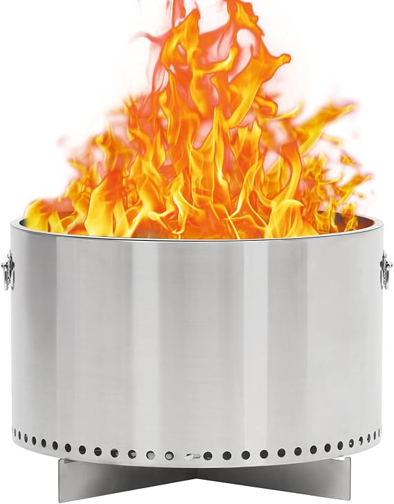 20.5インチ 無煙ファイヤーピット エアスイッチとハンドル付き 薪 ポータブル ステンレススチール アウトドア ファイヤーピット 取り外し可能なスタンドとアッシュパン付き キャンプや裏庭のパティオに最適 高さ:11.5インチ、18ポンド