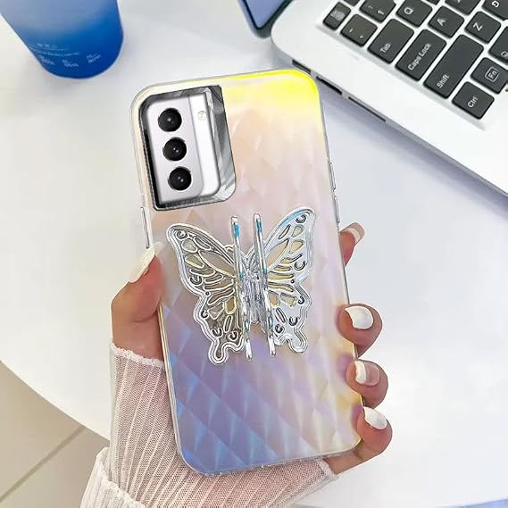 Zebana Samsung Galaxy S24 FE ile Uyumlu Kılıf Zebana Standlı Kelebek Silikon Kılıf Desen 2