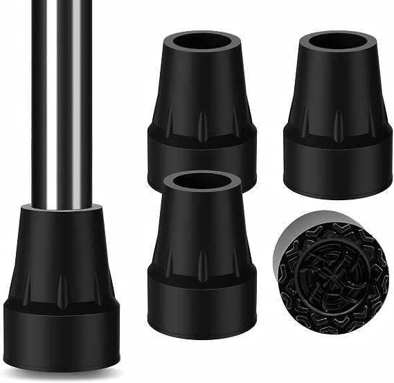 Rubber Ferrules for Walking Sticks, 4 Pack 19 mm Heavy Duty Rubber Replacement Tips for Canes Crutches Walking Sticks, Non-Slip Extreme Grip Crutch Tips with Metal Inserts