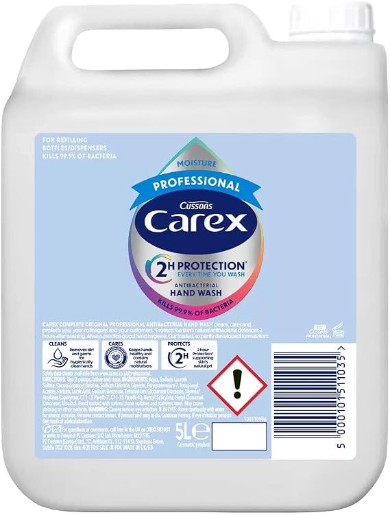 Carex Moisture Antibacterial Hand Wash, Kills Bacteria & Viruses, Dermatologically Tested Liquid Soap that Cleans & Protects Hands, 5 Litre (Pack of 1)