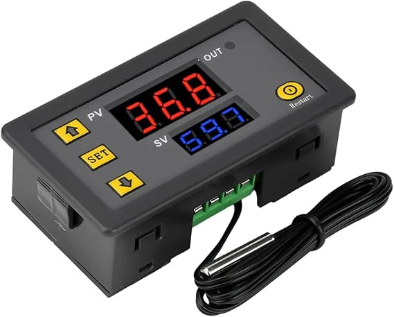 Digital Temperature Controller, 20A 12V 24V DC Thermostat Switch with Temp Alarm, W3230 Temperature Sensor Meter for Heating Cooling Systems (24V)