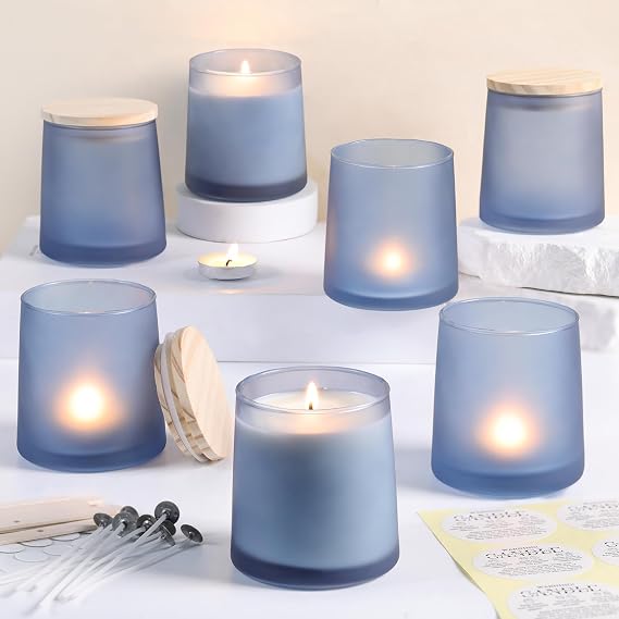 9.5oz Candle Jars, 12Pack Frosted Blue Candle Making Jars for DIY Gifts