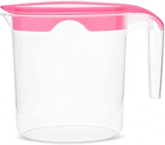1 Liter Plastic Water Jug with Lid Milk Juices Drinks Fridge Jug Ideal for Everyday Use Indoor Outdoor Party (Pink)