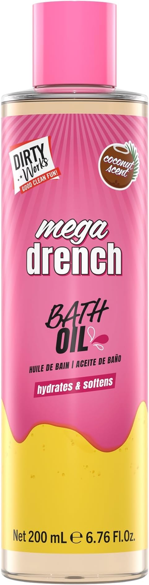 Dirty Works Mega Drench Wash Off Bath Oil - Moisturizing Bath Additive, Silky Skin, Hydrating Formula, Rich Cleansing Oil, 200ml - Luxurious At-Home Spa Experience