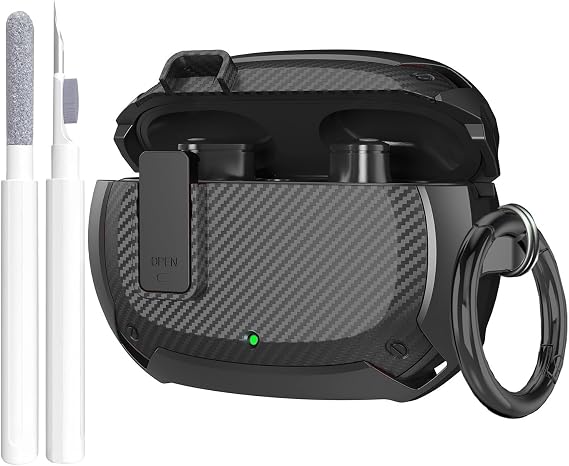 Beats Studio Bud Case Cover Lock Clip with Cleaning Kit, GARTOO Protective Case Cover with Cleaning Pen & Keychain for Beat Studio Bud, Shockproof Shell for Men Women Girls Boys Black