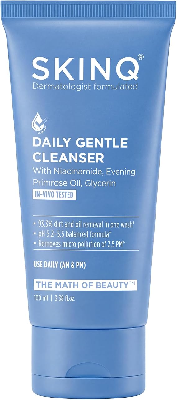 SkinQ Daily Gentle Cleanser for All Skin Types with Niacinamide & Glycerine 100ml | Hydrating Facewash for Men & Women to enhance Skin Texture, Exfoliation & Deep Cleansing | Helps remove Excess Oil