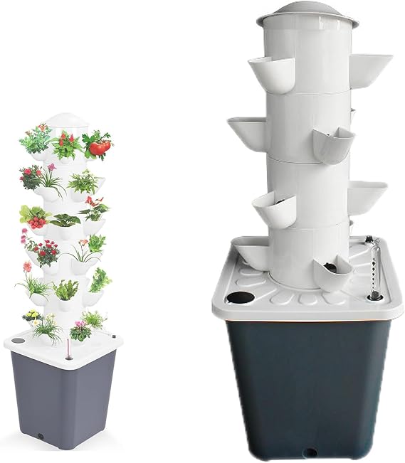 Smart Vertical Hydroponic Tower System | Aeroponic Indoor Garden Kit | Mobile Water Tank & Pump Included | Gardening Gift Set for Plant Enthusiasts