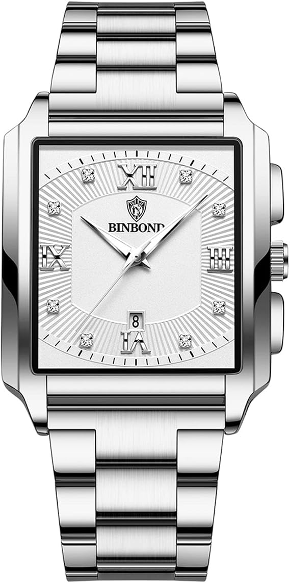 JewelryWe Pair of Watches Digital Watch Stainless Steel Binary Watch Rectangle Bezel LED Sports Watch Blue LED Light Calendar Fashion Cool Partner Watch for Men Women Black/Silver