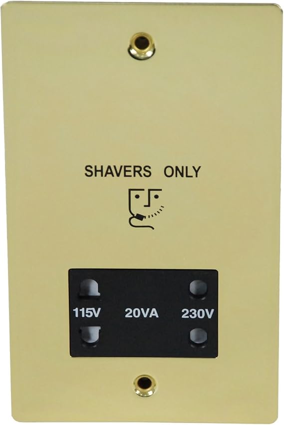 Volex Shaver Socket Dual Voltage 230V / 155V - Recessed Flat Plate Polished Brass/Black