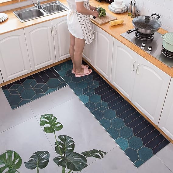 Kitchen Mat Cushioned, Waterproof Floor Mat,Soft Microfiber Kitchen Mat PVC Oil Proof Runner Rug, Comfort Standing Foam Mat for Floor, Office, Sink,100x120cm