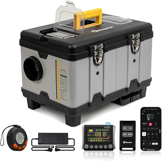Sunster Wi-Fi Diesel Heater with CO Alarm A2422, 12/24V DC & 110-240V AC Transformer, Silent Fuel Pump All-Terrain 5500m for RV Truck Camper Van