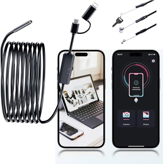 Endoscope Camera with Light for iPhone 17/16/15/14/13/12/11 Pro Max & iPad