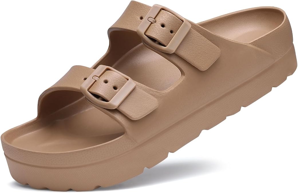 Goosecret Women's Platform Sandals with Arch Support, Chunky Lightweight Foam Slip on Slides, Comfortable Summer Beach Sandals with Adjustable Buckle