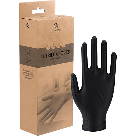 ABENA Essentialz Black Nitrile Disposable Gloves, Medium, Pack of 50