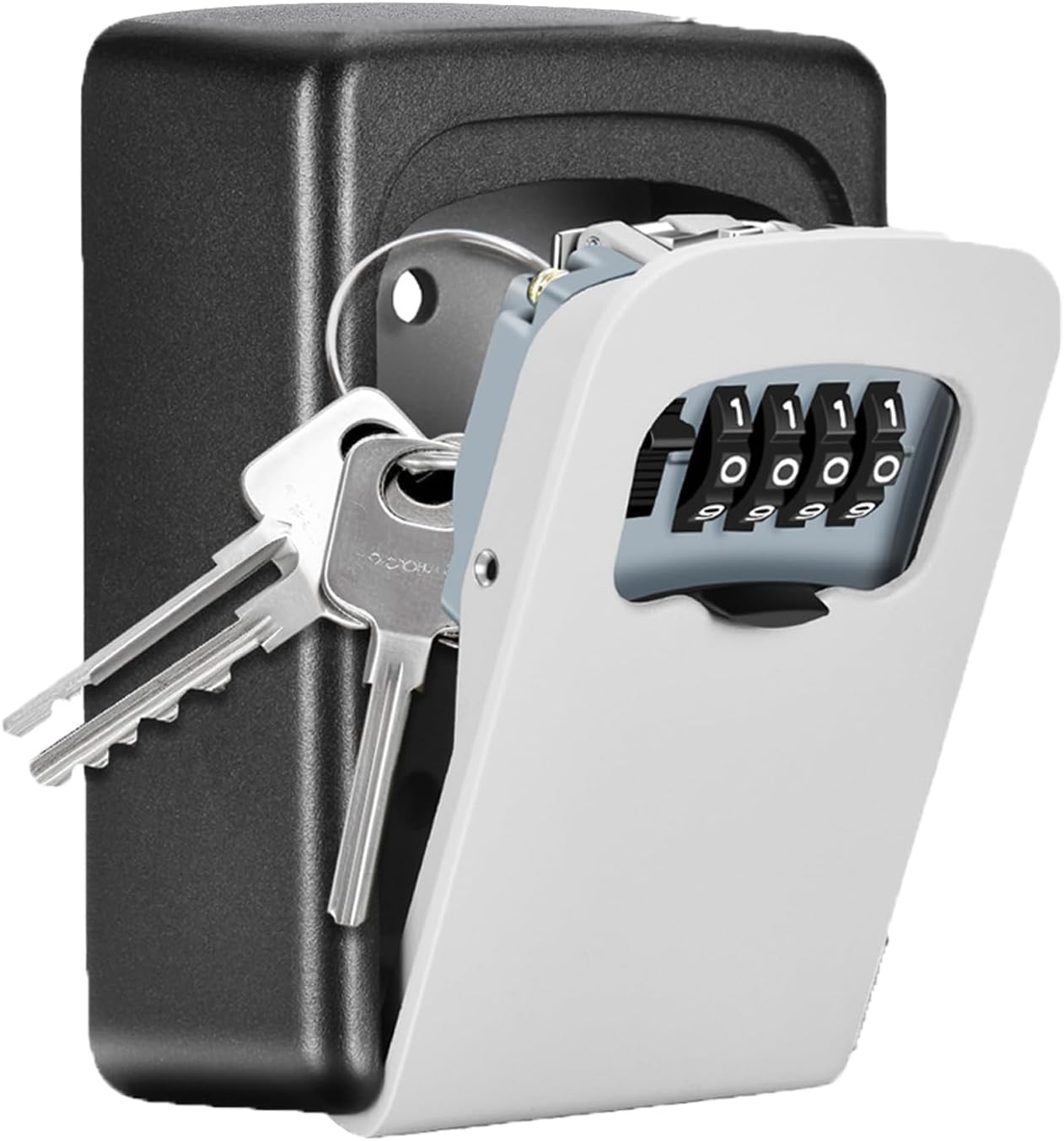 Wall Mounted 4 Digit Combination Lock Box - Weatherproof Key Storage for Outside Realtors and Garage Spare Keys