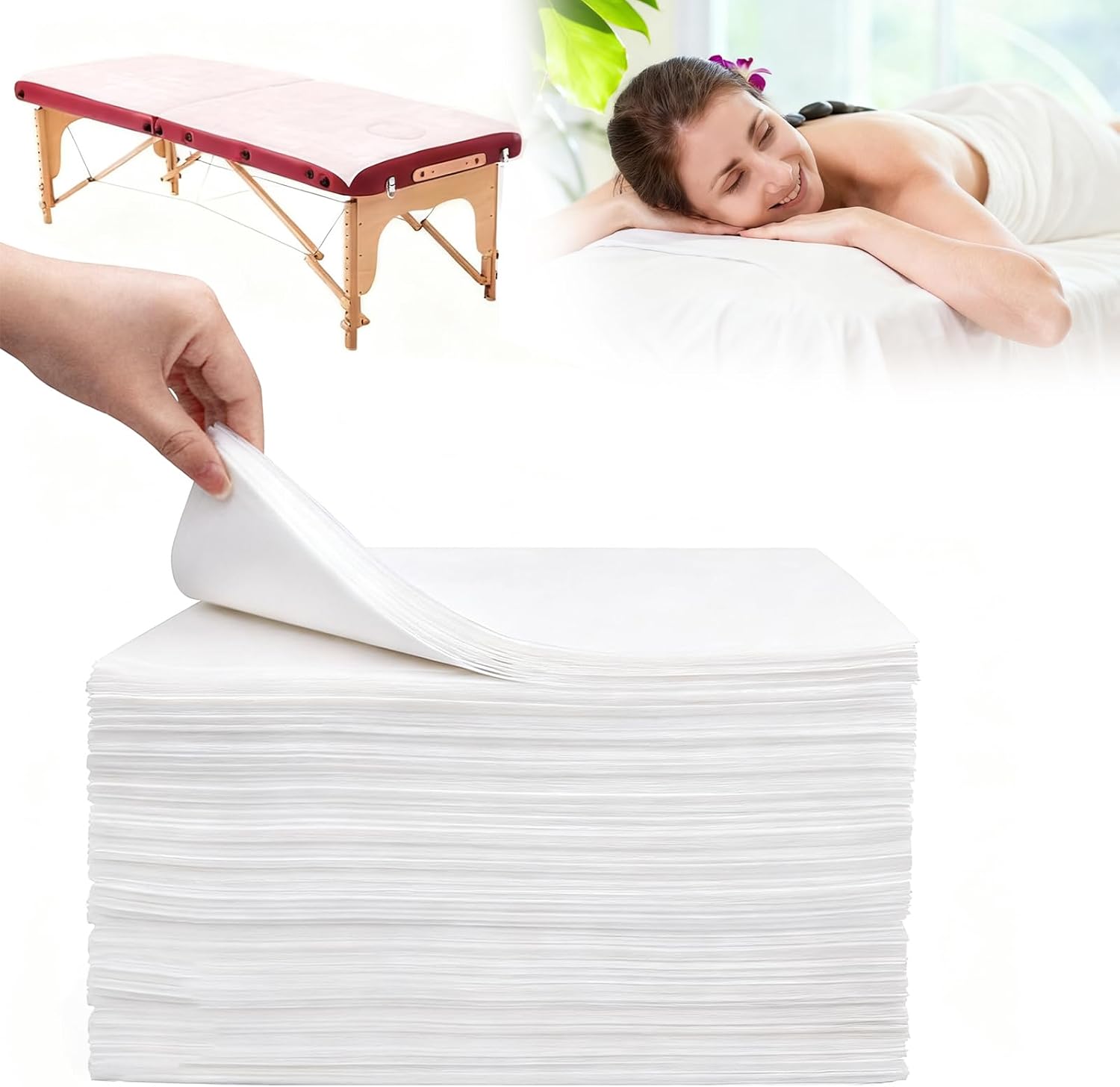 100Pcs Disposable Massage Sheets, Large Massage Table Bed Sheet, Waterproof Soft Non-Woven Fabric Bed Cover for Spa, Massage Therapy, Beauty Salon, Tattoo, Hotels, Esthetician (180 x 80 cm, White