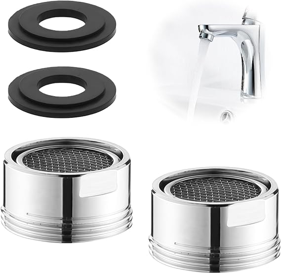 2 Pack Tap Aerator Kit, M24 Male Thread Water Saving Tap Filter Nozzle with Gaskets, Brass Chrome Faucet Aerator Replacement for Kitchen Sink &amp; Bathroom Taps