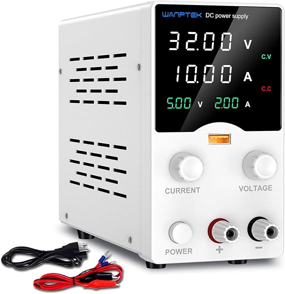 WANPTEK DC Power Supply Variable 30V 10A, Adjustable Bench Power Supply with Precision Encoder Knob, 4-Digit LED Display, USB Fast Charging Port & Real-Time Output Display for Repair Lab and DIY