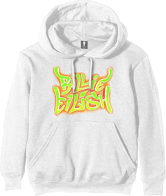 Billie Eilish パーカー Airbrush Flames Blohsh Logo 公式 Unisex ホワイト Pullover