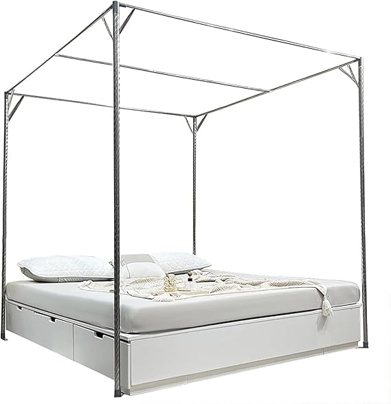 Heavy Duty King Size Metal Canopy Bed Frame 27mm Thick Poles Sturdy Four Poster Design Ideal for Twin & Full Size Mattress Elegant Bedroom Furniture.