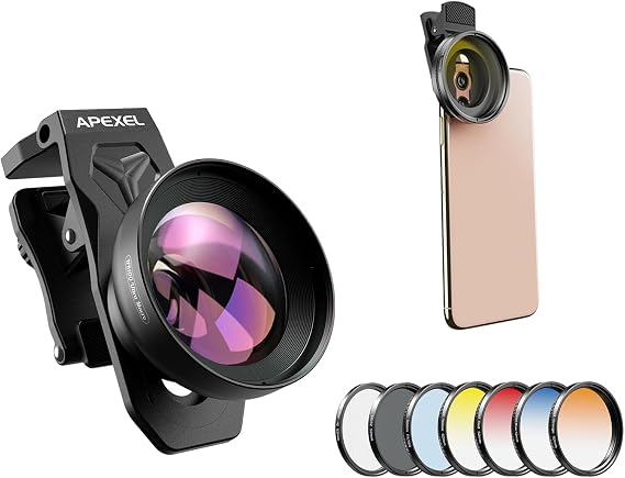 APEXEL HB100U Macro Smartphone Lens with Smartphone Lens Filter, Greatly Increased Image Quality, Easier to Focus, 2.0 - 4.3 inches 5 - 11 cm Focal Length, Easy Clip, Compatible with Models with
