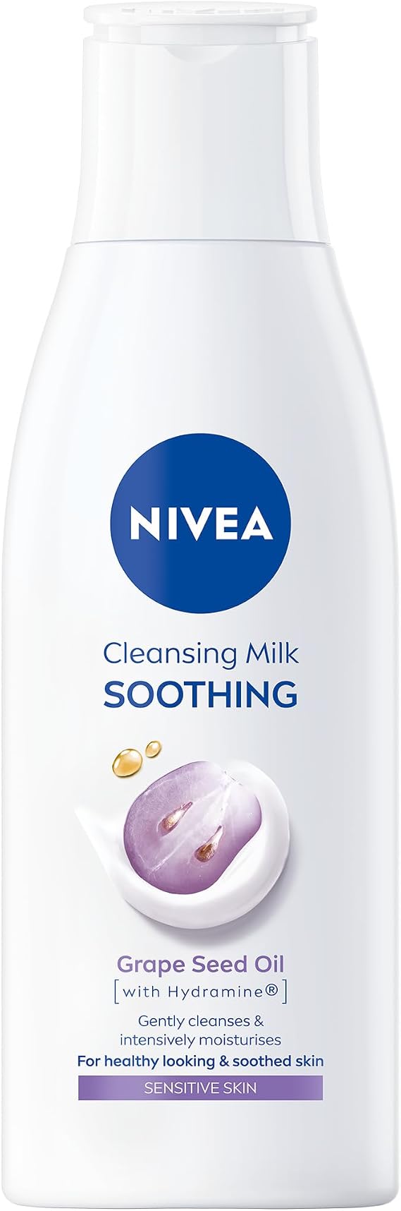 NIVEA Soothing Cleansing Milk (200ml), Face Cleanser with Grape Seed Oil and Hydramine, Gently Cleanses Without Drying Out, Make-up Remover Cleanser for Sensitive Skin