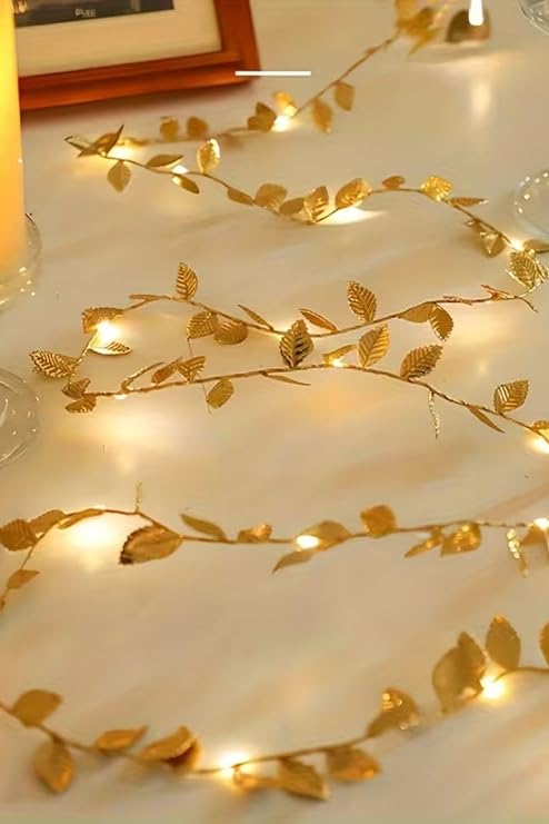 BUFFER 3 Metre Altın Yapraklı LED Işık Zinciri, Dekoratif Aydınlatma, Yılbaşı ve Ortam Süsleme, Gold Renk [Enerji Sınıfı A]