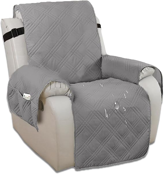 Recliner Chair Cover, Waterproof Recliner Slipcovers with Side Pockets, Soft Washable Sofa Protector for Dogs & Pets, Non-Slip Armchair Covers
