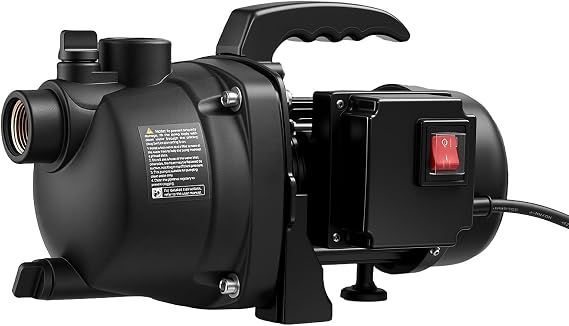 VEVOR PP Jet Pump for Shallow Wells 800 W 230 V, Maximum Flow Rate 3700 L/h, Suction Height 8 m, Thermal Protection, European Standard Voltage, for Garden Lawn Irrigation