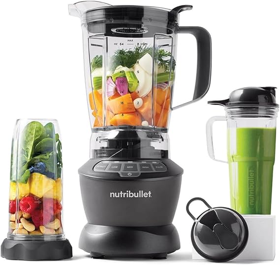 Nutribullet Hot and Cold Blender Combo Charcoal Grey - Includes Powerful 1200W Base, 3 Cups in Varying Sizes, 2 Flip Top Lids for On The Go & 1.8L Blender Pitcher - Jug Blender for Smoothies & Juices