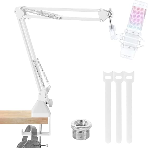 EmJTao QuadCast S Boom Arm Microphone Stand, Adjustable Suspension Boom Scissor Arm Stand for HyperX QuadCast, QuadCast S–RGB USB Condenser Microphone White