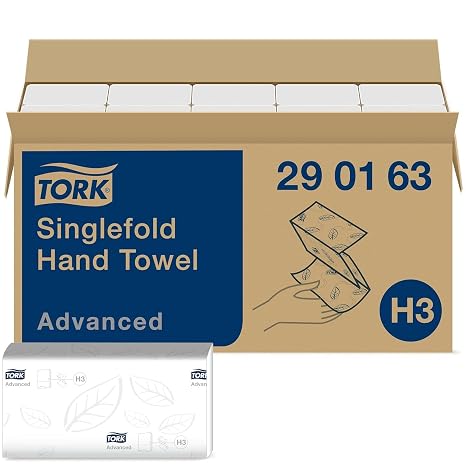 Tork 290163 Singlefold Hand Towel Advanced H3 / Soft Zigzagfold compatible with Tork H3 system / 15 x 250 sheets (25 x 23 cm)