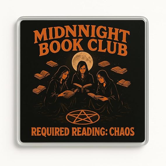 Acrylic Coaster with Mystic Reading Hour Design - Retro Horror Book Club Decor for Home or Office, Gift for Literary Lovers