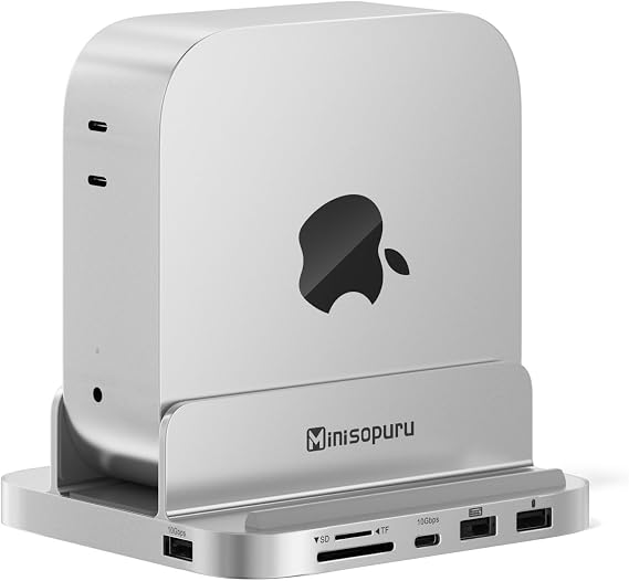 Minisopuru MINI218B PRO Mac Mini M4 Dock Support 10Gbps USB C/A, TF/SD, 2X USB A 2.0, Mac mini hub & Stand with M.2 NVMe SSD (Not Included),USB C Hub for Mac Mini M4 and M4 Pro 2024