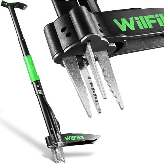 Weed Puller Tool with Long Adjustable Handle (36", 40", 45"), Quick-Release Weed Ejector Mechanism, Lightweight Aluminum Stand-Up Heavy Duty Weed Remover, 4-Claw Head & Foot Pedal for Easy Weeding