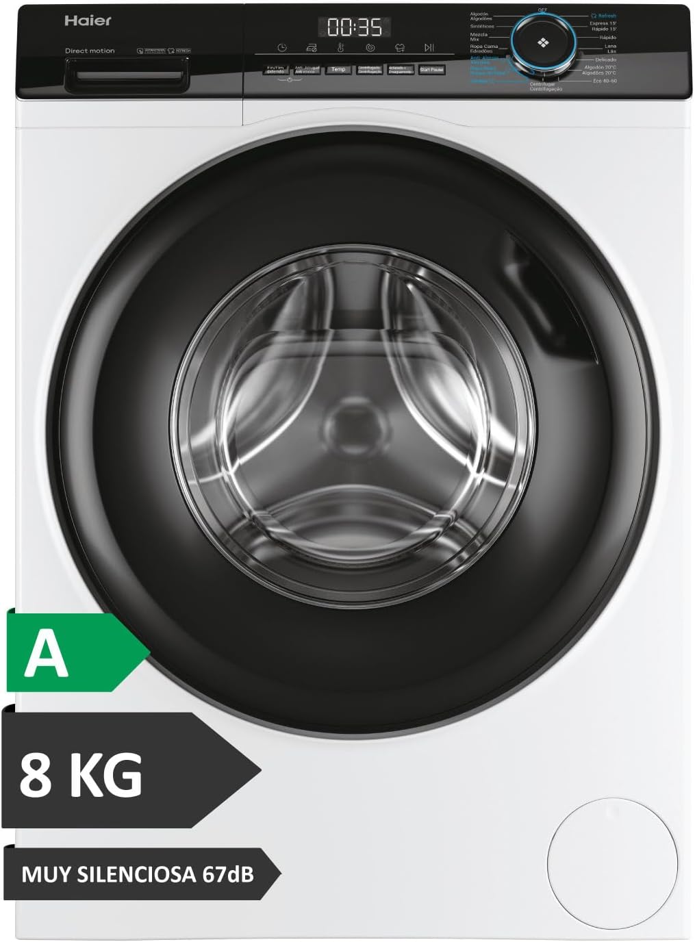 Haier I-Pro Series 3 HW80-B14939-IB- Lavadora Carga Frontal 8KG, Función Vapor, Motor Direct Motion, Tratamiento Antibacterias, 1400 RPM, Fin Diferido, Detector automático de KG, 15 programas, Blanco [Clase de eficiencia energética A]