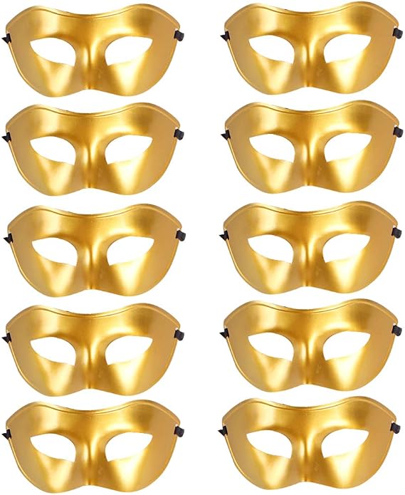 Rgontar 10pcs Unisex Retro Mask Prom Mask Face Mask Fancy Dress Costume Venetian Mask for Halloween Party (Gold)