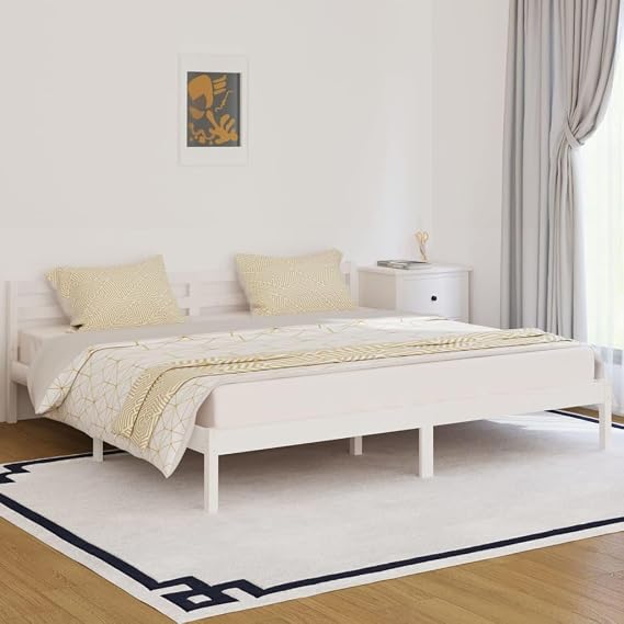 White Daybed 200x200cm Solid Pine Wood Frame, Versatile Sofa Bed for Guest Room Living Room, King Size Bed Frame Easy Assembly UK