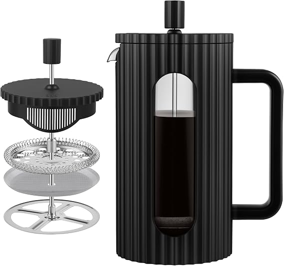 wedrink French Press Coffee Maker Cafetiere 1000ml/34oz French Press Caffettiera Brewer Tea Maker with Heat Resistant Borosilicate Glass Stainless Steel Filter Black