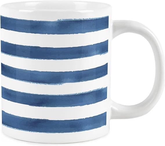 Purely Home Horizontal Blue & White Stripes Extra Large Mug - Striped Drinkware Gifts Jumbo Ceramic Hot Drinks Cup