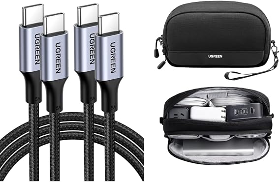 UGREEN USB Type C Cable, PD Compatible, 100W/5A, Ultra Fast Charging & UGREEN Gadget Pouch, Compact, PC Peripheral Accessories, Storage Case
