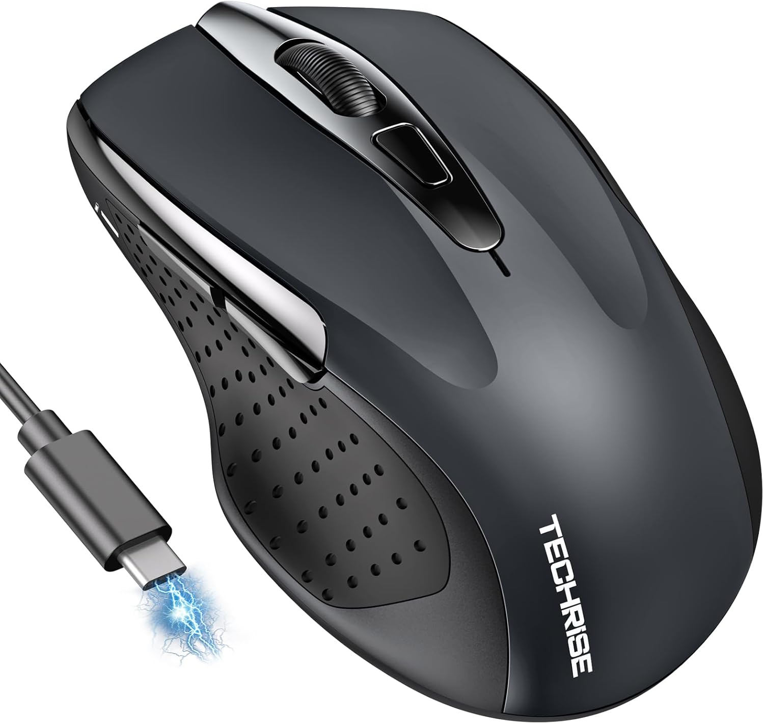 TechRise Bluetooth Mouse, Rechargeable Wireless Mouse (BT5.0/3.0 & 2.4G), 4800DPI Adjustable, 6-Button Silent Computer Mice, USB A Ergonomic Wireless Mouse for Laptop PC Mac, Grey