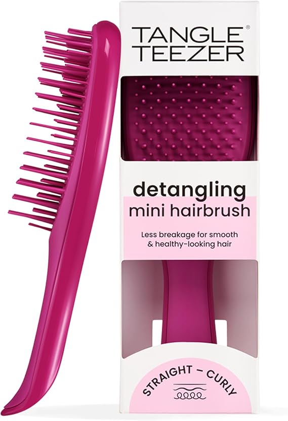 Tangle Teezer Mini Ultimate Detangler - For Wet & Dry Hair - Detangling Brush for All Hair Types - Perfect Brush For Kids & Travel - Electric Rasperry Pink