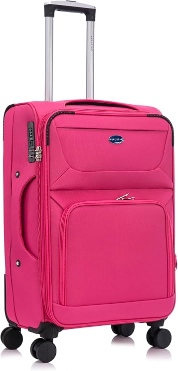 Aerostar Medium 26” Lightweight Softshell Expandable Suitcase, Integrated Combination Lock, 4 Wheels Check in Luggage for 15 to 20kg (Cerise Pink, 78 litres)