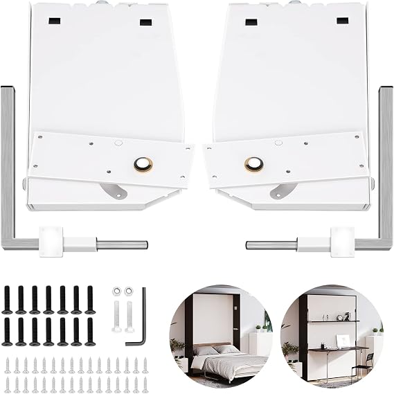 Happybuy Murphy Mounting Wall Spring Mechanism Heavy Duty Support Hardware DIY Kit King Queen Bed Vertical, White