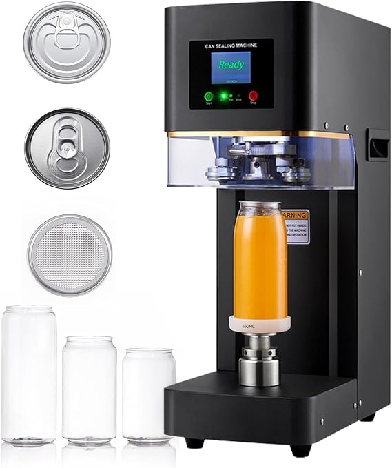 Automatic Can Sealing Machine with Four Cup Holders, Sealing Diameter: 2.17in, Sealing Height: ≤ 6.7in, Commercial Soda Can Sealer with Counter & LCD Display, for Aluminum and Plastic Cans