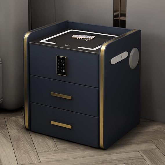 Smart home bedside table with wireless audio, modern bedside table with wireless charging, multifunctional bedroom bedside table with three-color light, with usb interface, combination lock ( Size : R