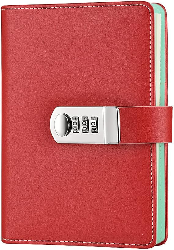 NectaRoy Lock Journal Lockable Refillable Diary, PU Leather Cover Writing Notebook Planner Organizer with Combination Lock, Travel Journal with Lock, Notepad with Pen Holder, Size 185x135mm