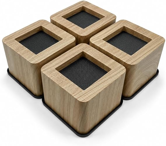 3 INCH Square Bed and Furniture Risers Heavy Duty Bed Lifts - Lifts Up to 2,200 LBs/1,000kg Couch Sofa or Table Risers (Plastic) Wooden Color, 4 Pcs