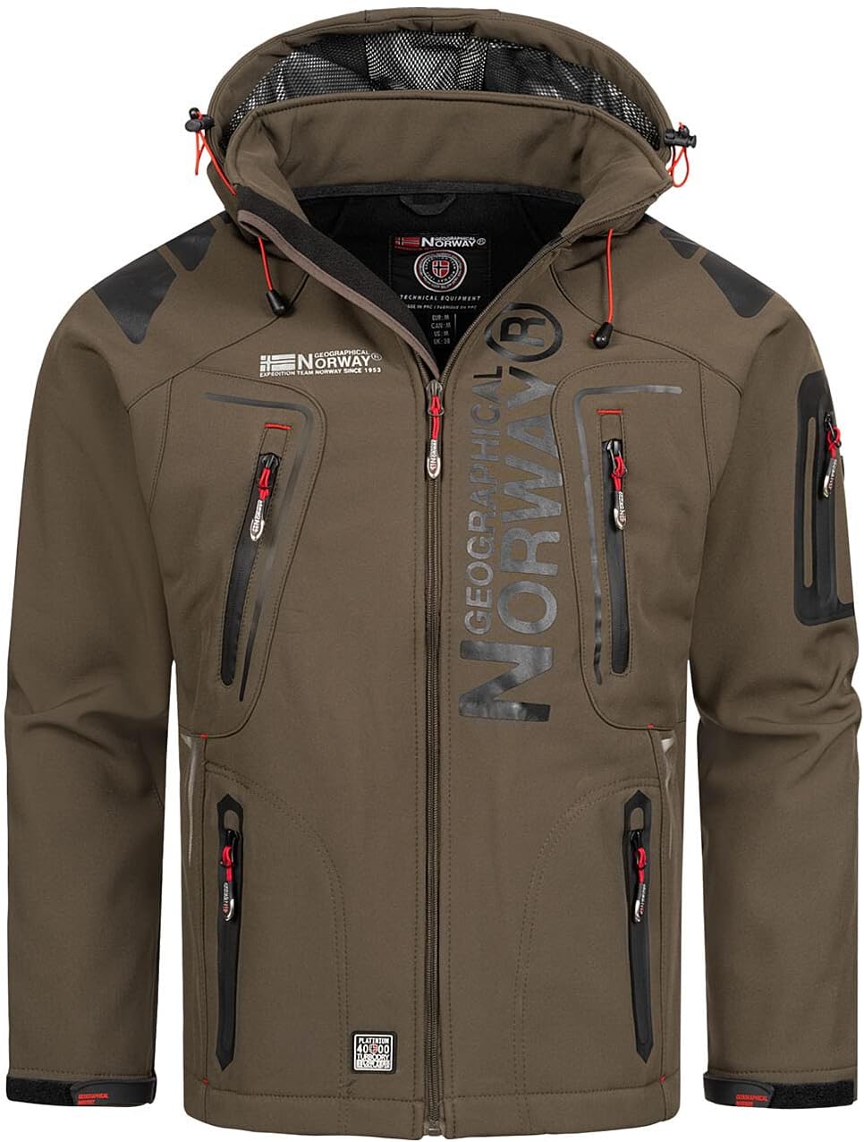 Geographical Norway TECHNO - Mens Waterproof Softshell Jacket Zippered - Outdoor Hooded Coat - Mens Winter Tactical Windproof - Ideal Outdoor Activities - Lightweight, Breathable, Thermal